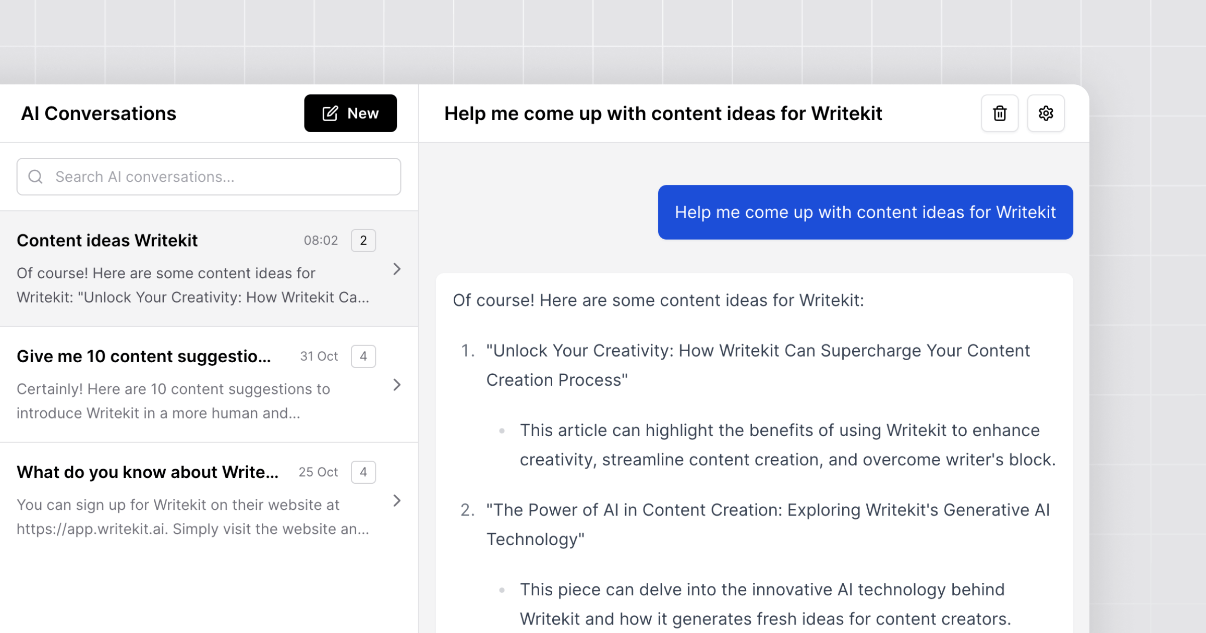 Chat with Writekit AI to Brainstorm Ideas